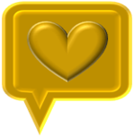 Golden speech icon box with Gold heart in center